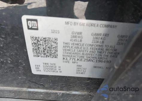 2024 Chevrolet Trax Fwd Activ from USA, damaged, VIN KL77LKE25RC196490